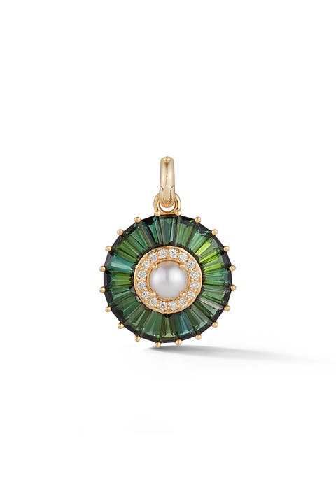 Small Emily Charm with Pearl, Diamond and Green Tourmaline