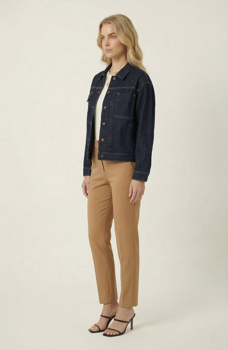 Modenaire Utility Patch Pocket Denim Jacket, Alternate, color, Dark Indigo