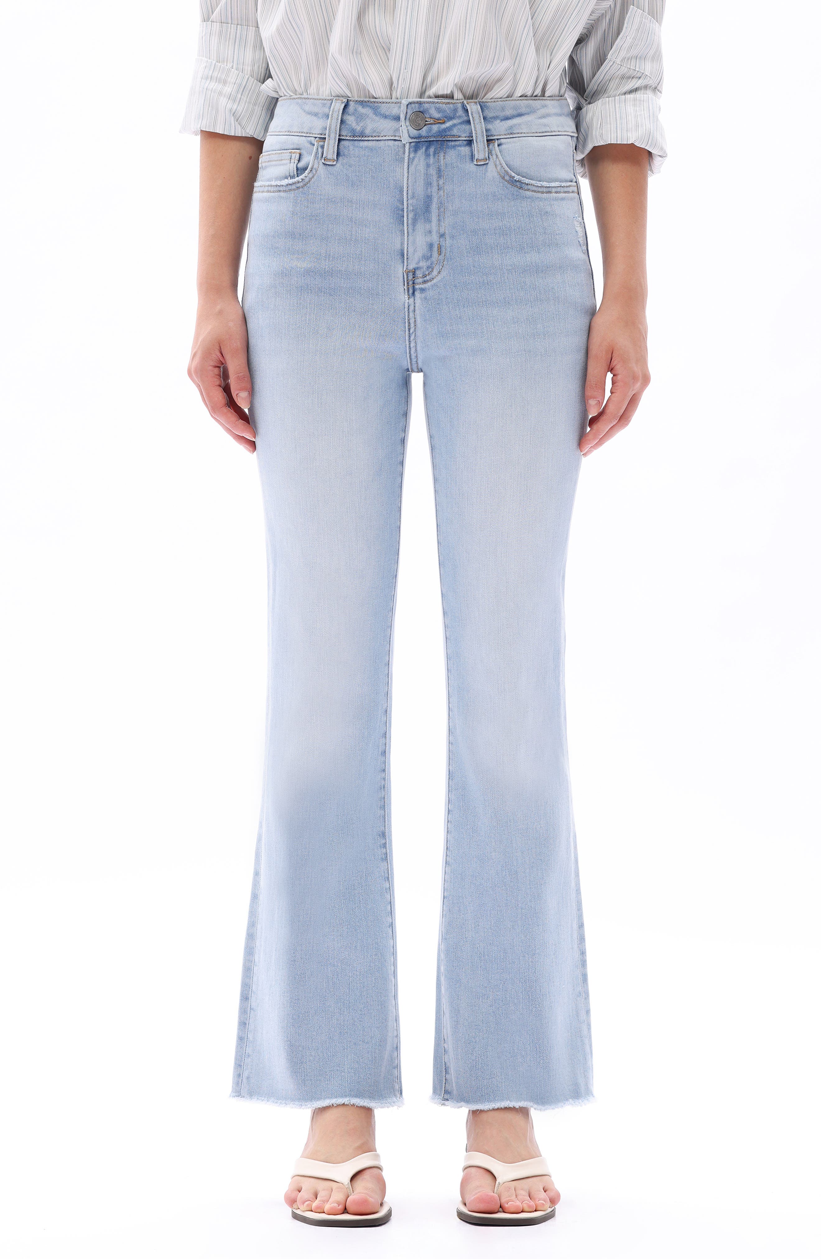 Frayed High Waist Ankle Bootcut Jeans