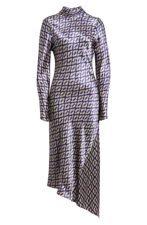 Shop Sani Neena Ikat Print Long Sleeve Asymmetric Cocktail Dress With Dupatta In Ikat Indigo