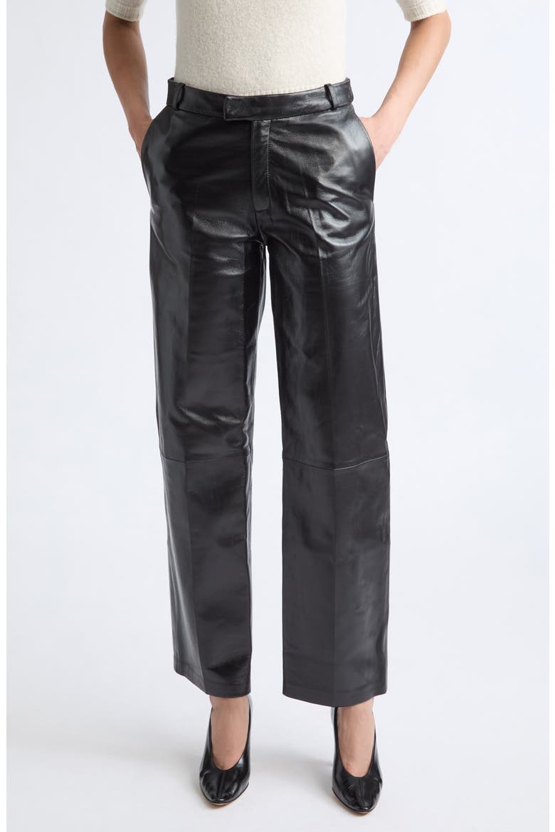 Cami Straight Leg Lambskin Leather Pants, Main, color, BLACK