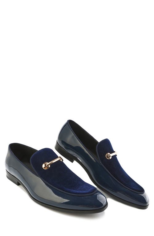 Gino Vitale Velvet & Patent Leather Bit Loafer In Blue