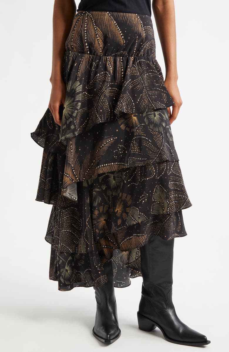 FARM Rio Golden Foliage Layered Ruffle Maxi Skirt, Alternate, color,