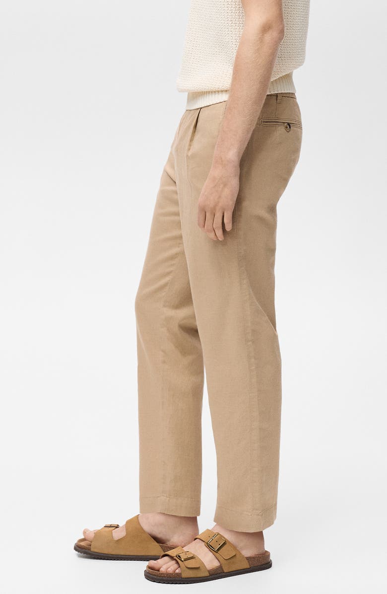 MANGO Slim Fit Linen & Cotton Drawstring Pants, Alternate, color, Beige