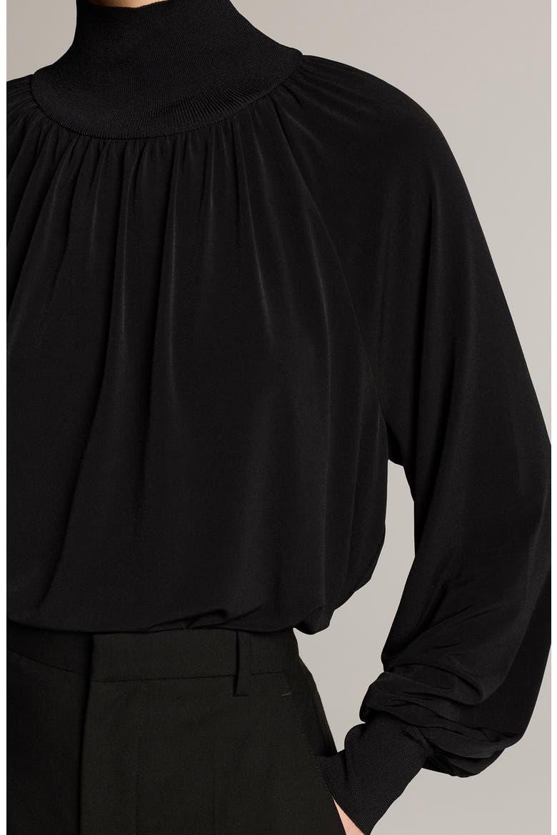 Rib Trim Gathered Long Sleeve Top, Alternate, color, BLACK