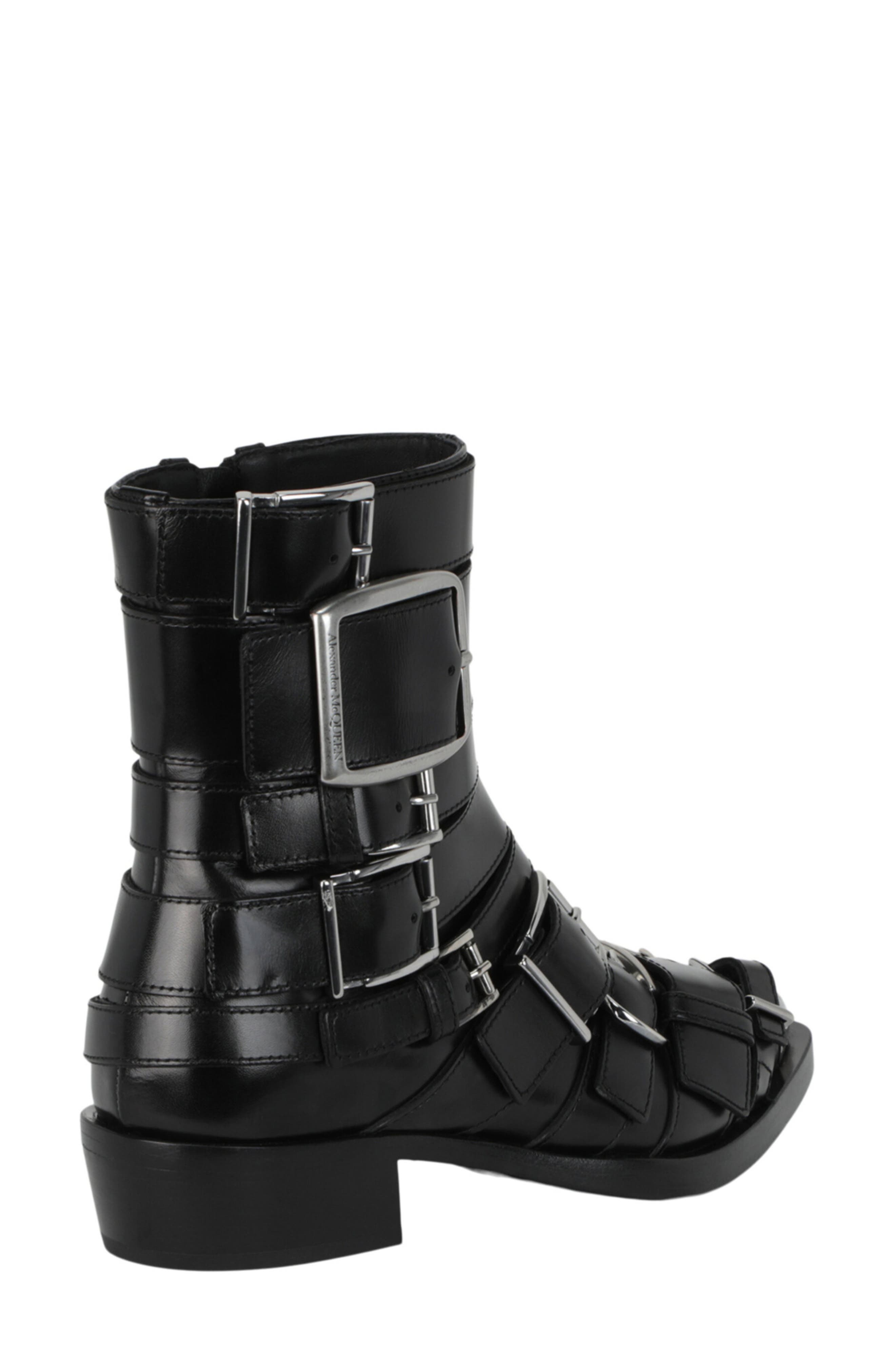 McQueen Strappy Punk Ankle Bootie, Alternate, color, Black Silver