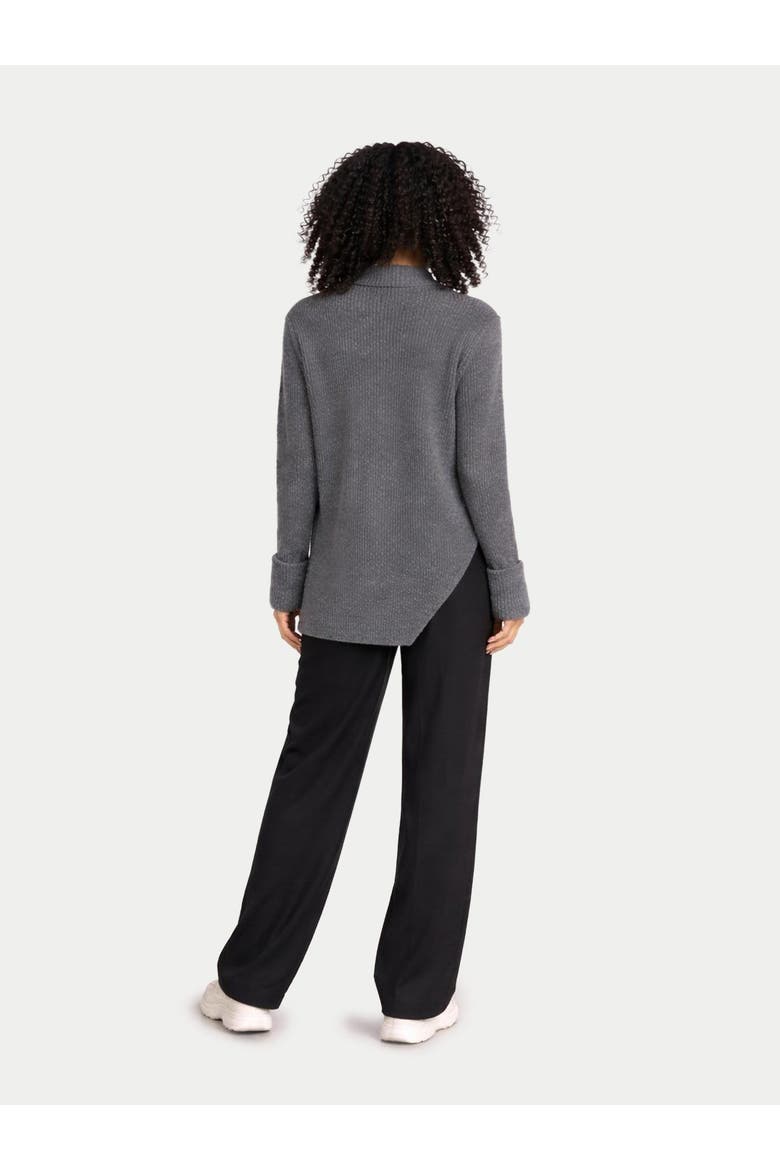 Cashmere Sweater with Detachable Collar, Alternate, color, steel gray