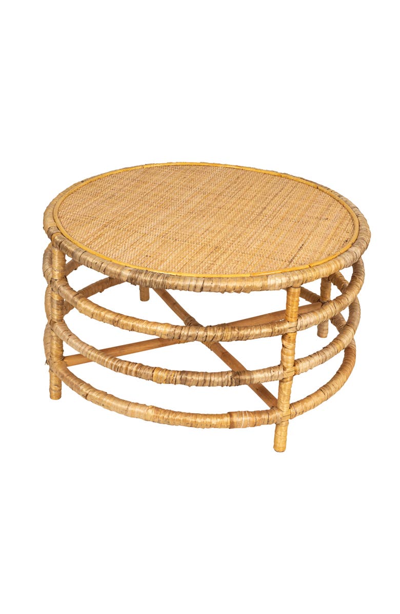 Storied Home Rattan and Banana Leaf Round Coffee Table, Natural, Main, color, Natural
