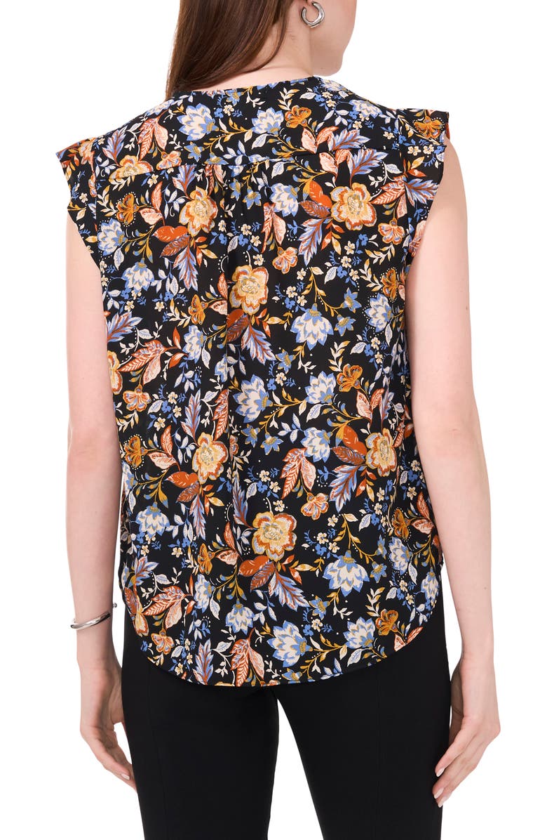 Chaus Print Flutter Sleeve Blouse, Alternate, color, Black/ Denim/ Rust