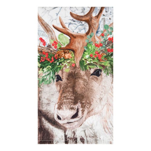 C & F Home C&f Home 27" X 18" Christmas Holiday Winter Reindeer Wearing Red Holly Flower Crown Printed Cotten K In White