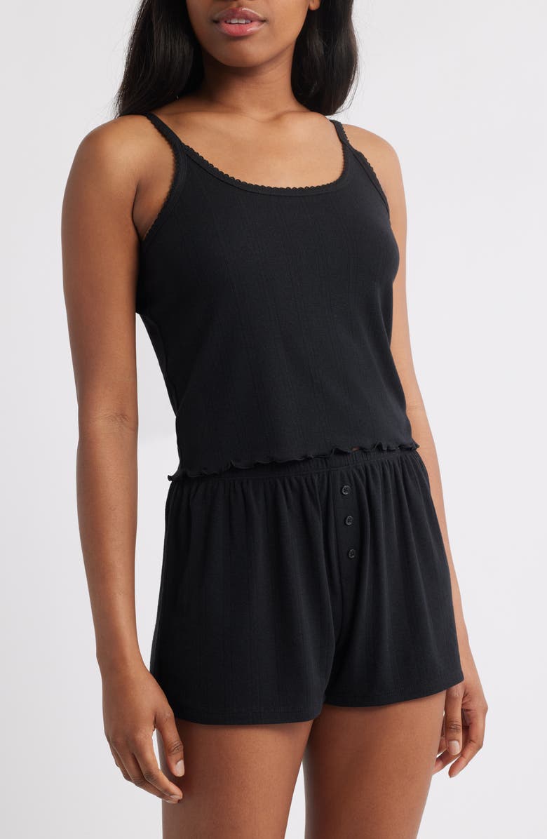 Open Edit Pointelle Knit Short Pajamas, Main, color, Black