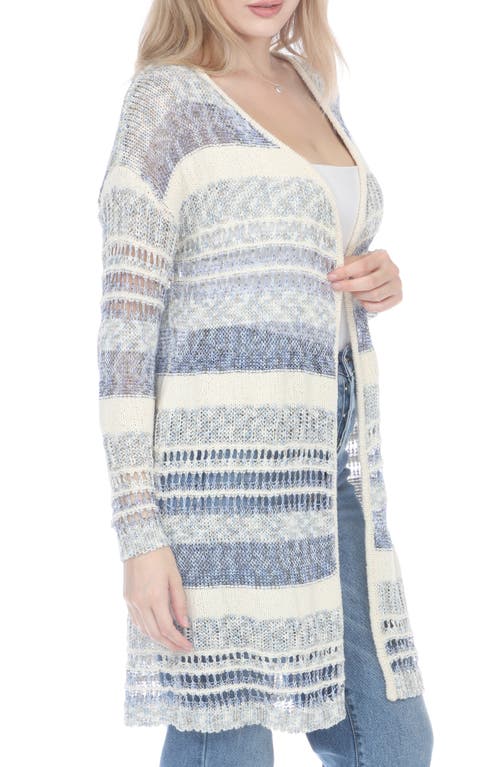 Shop Rain And Rose Striped Open Stitch Cardigan In Blue
