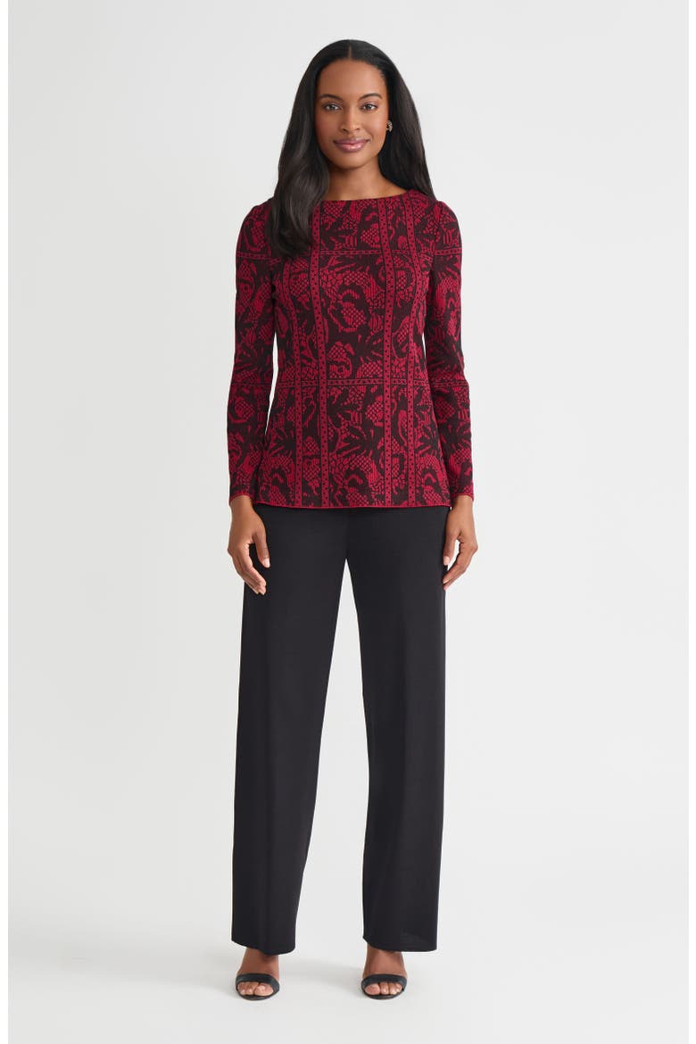 Jacquard Pattern Soft Knit Tunic, Alternate, color, Scarlet Red/Black