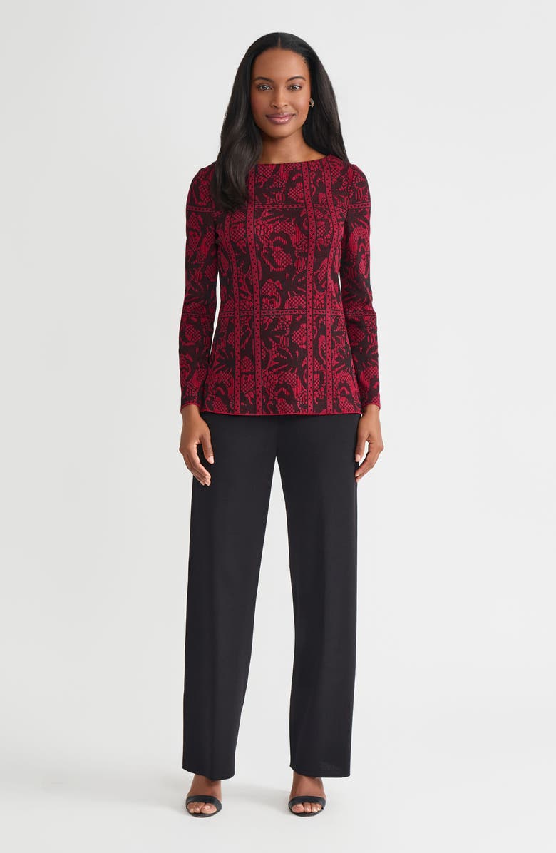 Misook Jacquard Pattern Soft Knit Tunic, Alternate, color, Scarlet Red/Black