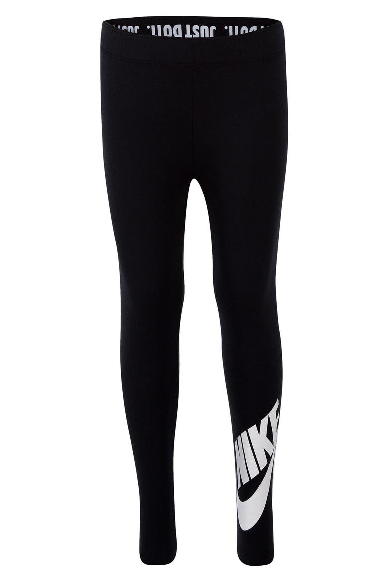 Kids' Swoosh Logo Leggings, Main, color, BLACK