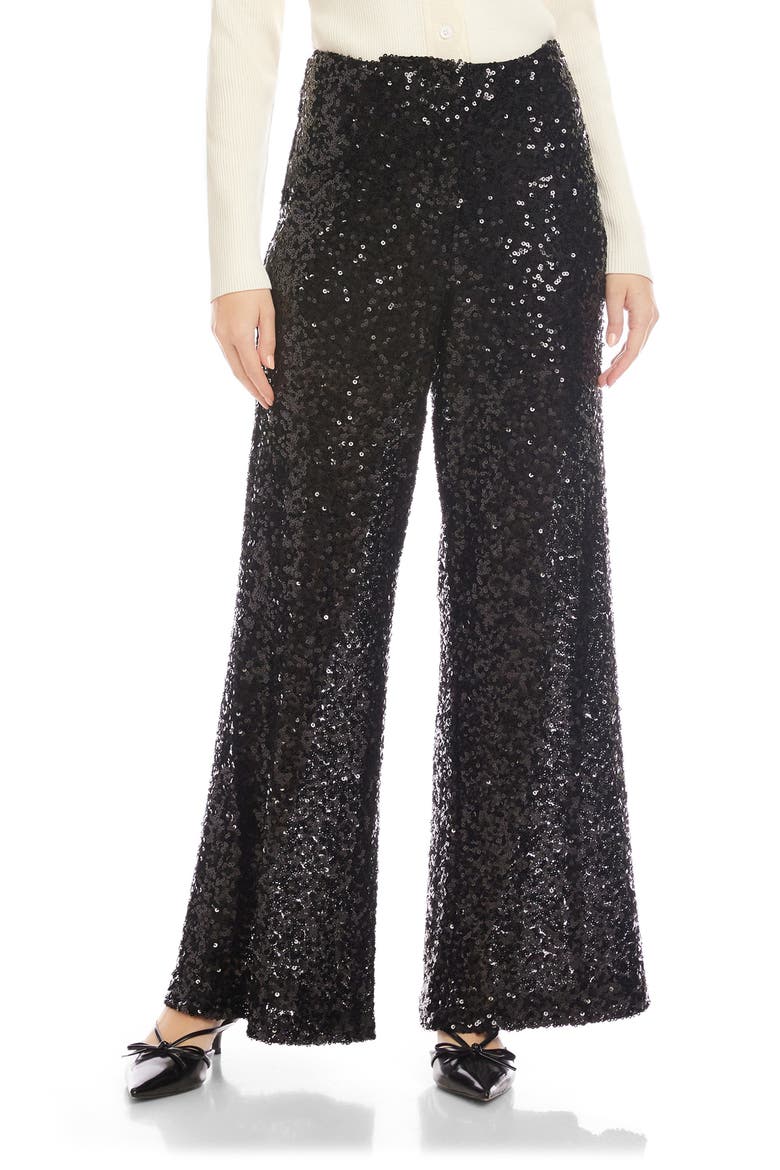 Lynette Wide Leg Sequin Pants, Main, color, BLACK