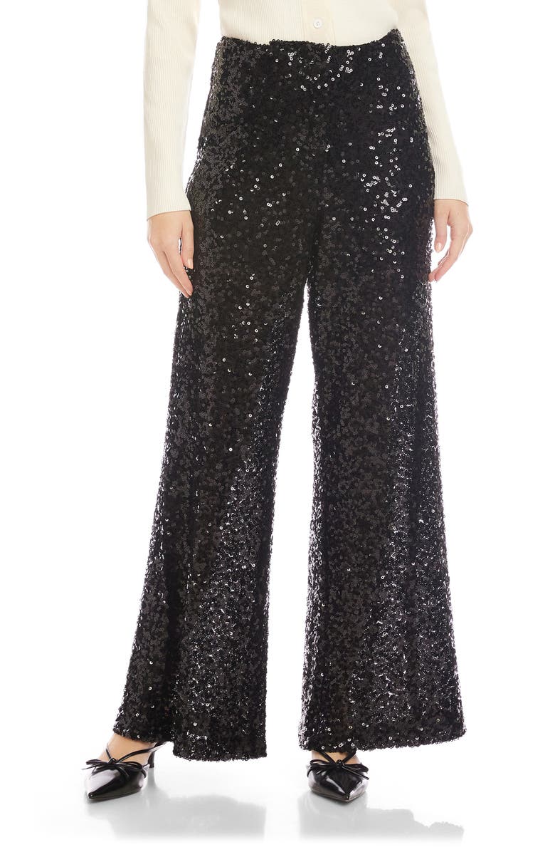 FIFTEEN TWENTY Lynette Wide Leg Sequin Pants, Main, color, Black