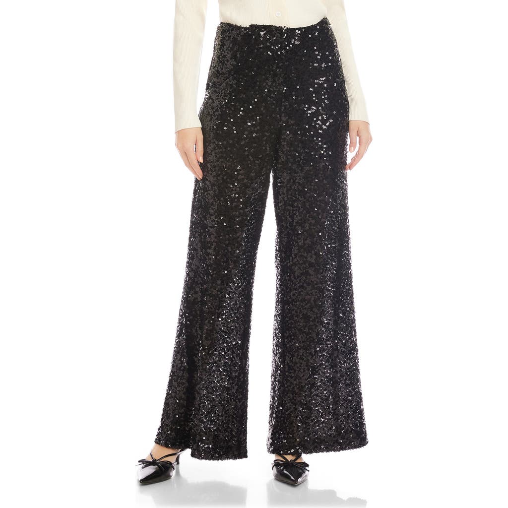 Fifteen Twenty Lynette Wide Leg Sequin Pants In Black