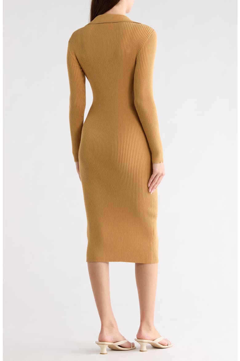 Long Sleeve Rib Polo Dress, Alternate, color, WHISKEY