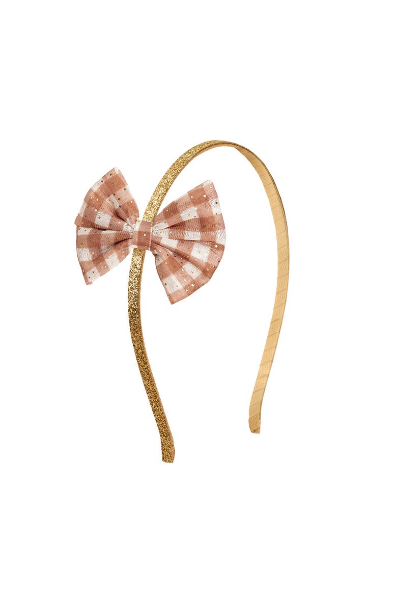 Gingham Printed Tulle Bow Headband, Main, color, Multicolor