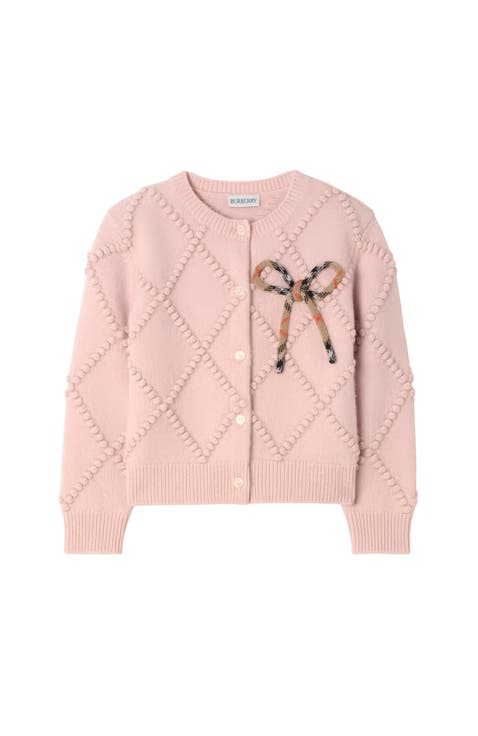 Check Bow Wool Cashmere Cardigan
