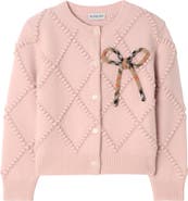 Burberry Check Bow Wool Cashmere Cardigan