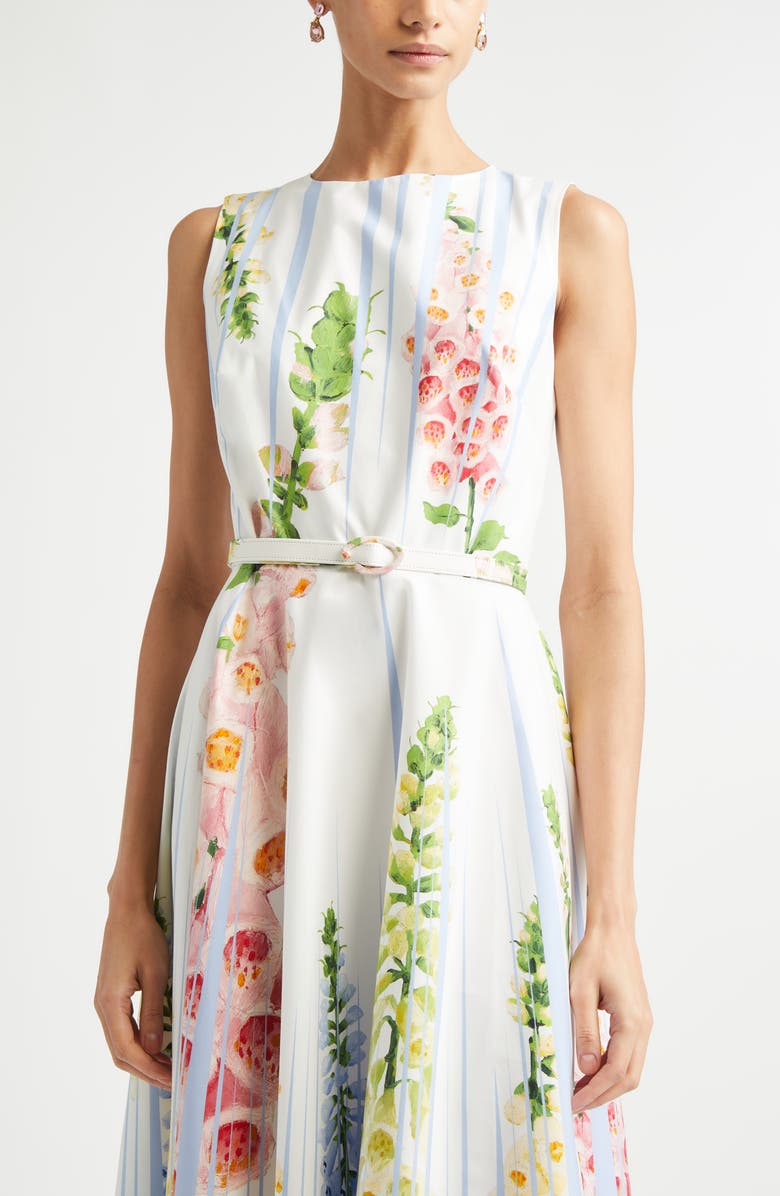 Oscar de la Renta Foxglove Sleeveless Stretch Cotton Dress, Alternate, color, Light Blue Mult