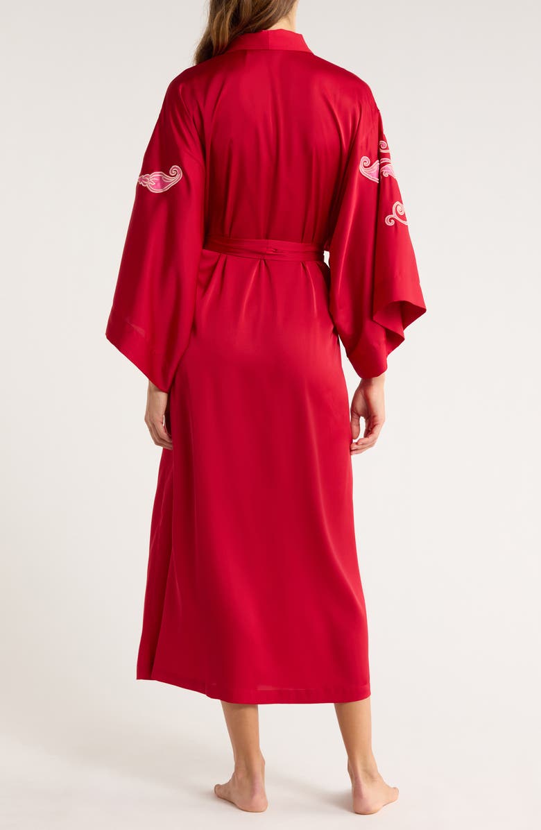 Natori Floral Embroidered Satin Robe, Alternate, color, Red