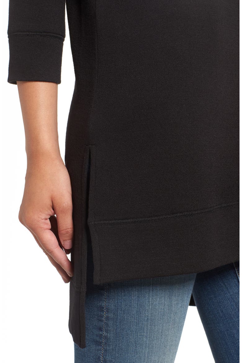 Three Quarter Sleeve Side Slit Tunic, Alternate, color, BLACK