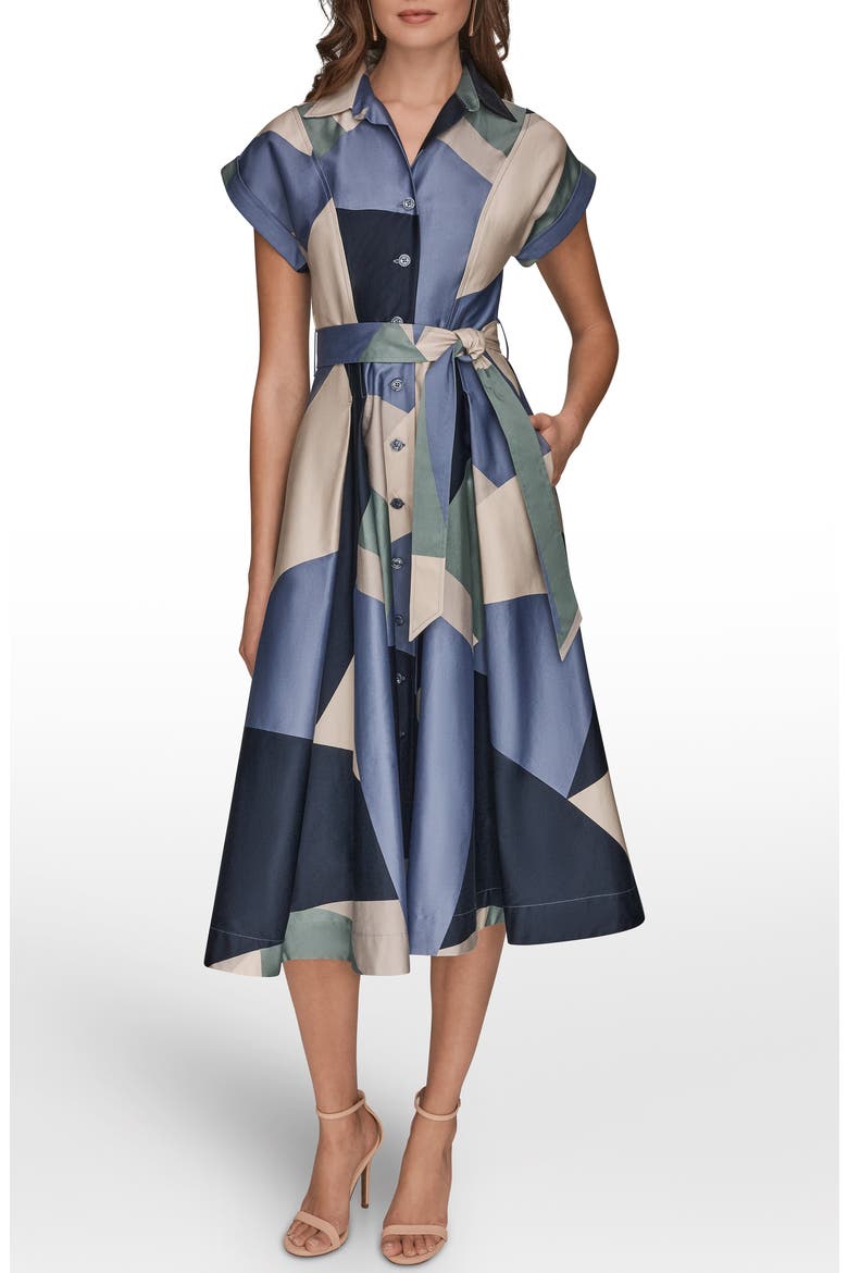 Patchwork Belted Midi Shirtdress, Main, color, TEMPEST MULTI