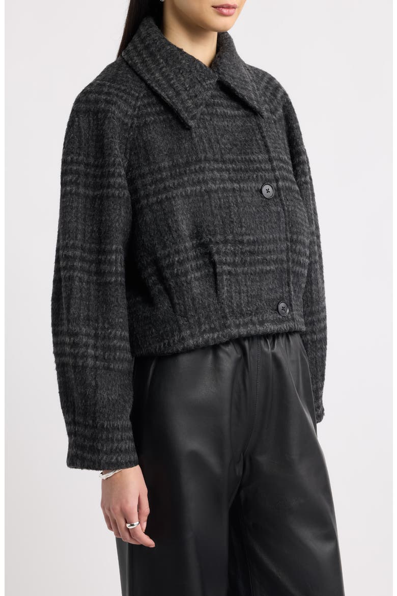 Plaid Cropped Pleated Jacket, Alternate, color, BLACK- GREY MAUDE PLAID