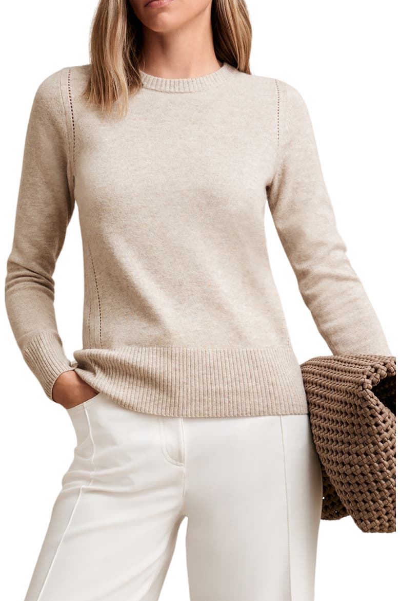 Anya Pointelle Accent Crewneck Sweater, Main, color, OATMEAL NEUTRAL