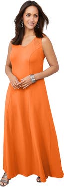 Jessica London Stretch Cotton Crochet-Back Maxi Dress