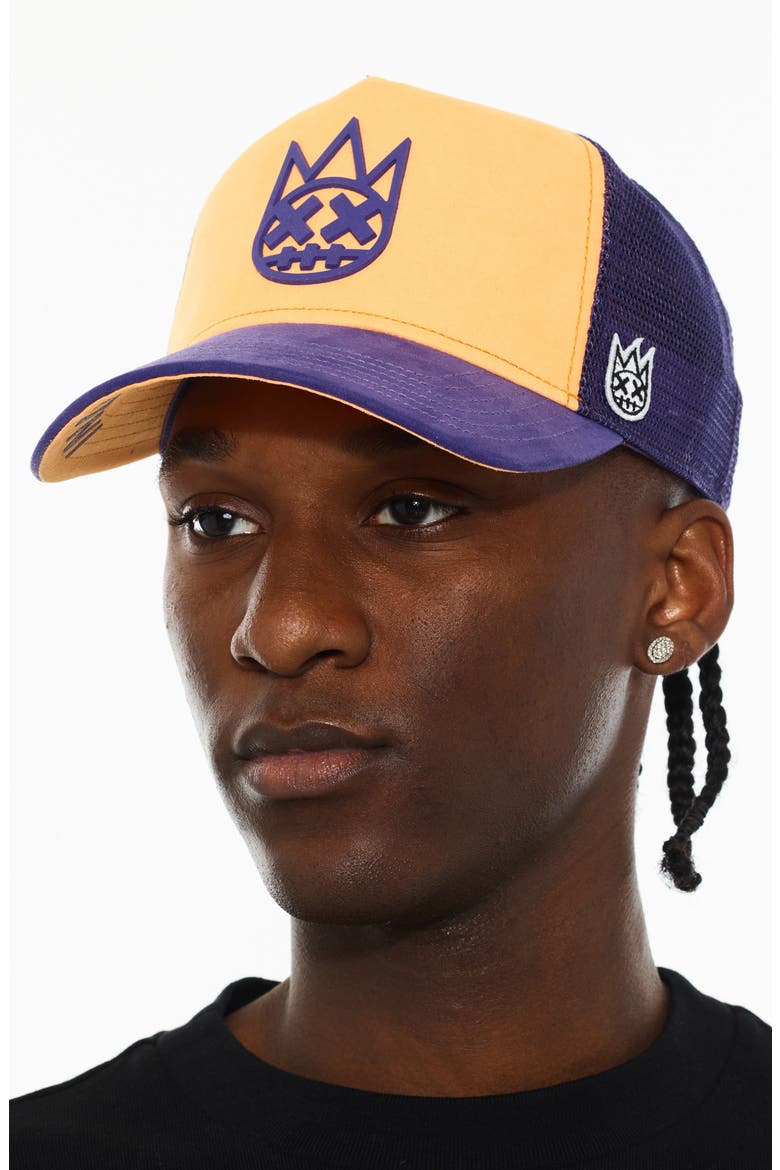 Logo Mesh Back Suede Trucker Hat, Alternate, color, NEON ORANGE