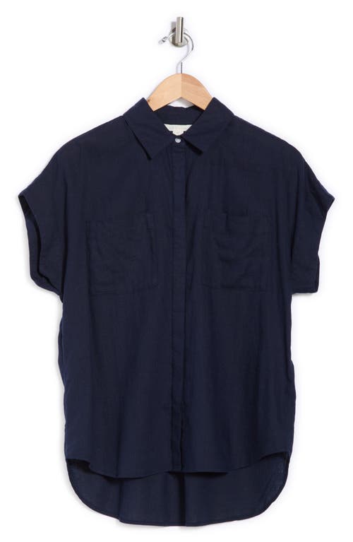 CASLON CASLON® DOUBLE POCKET LINEN BLEND CAMP SHIRT