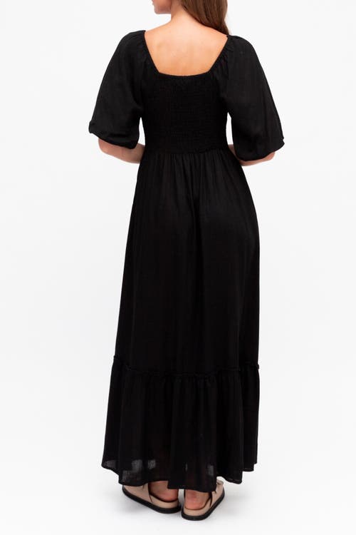 Label Of Love Puff Sleeve V Neck Maxi Dress In Black