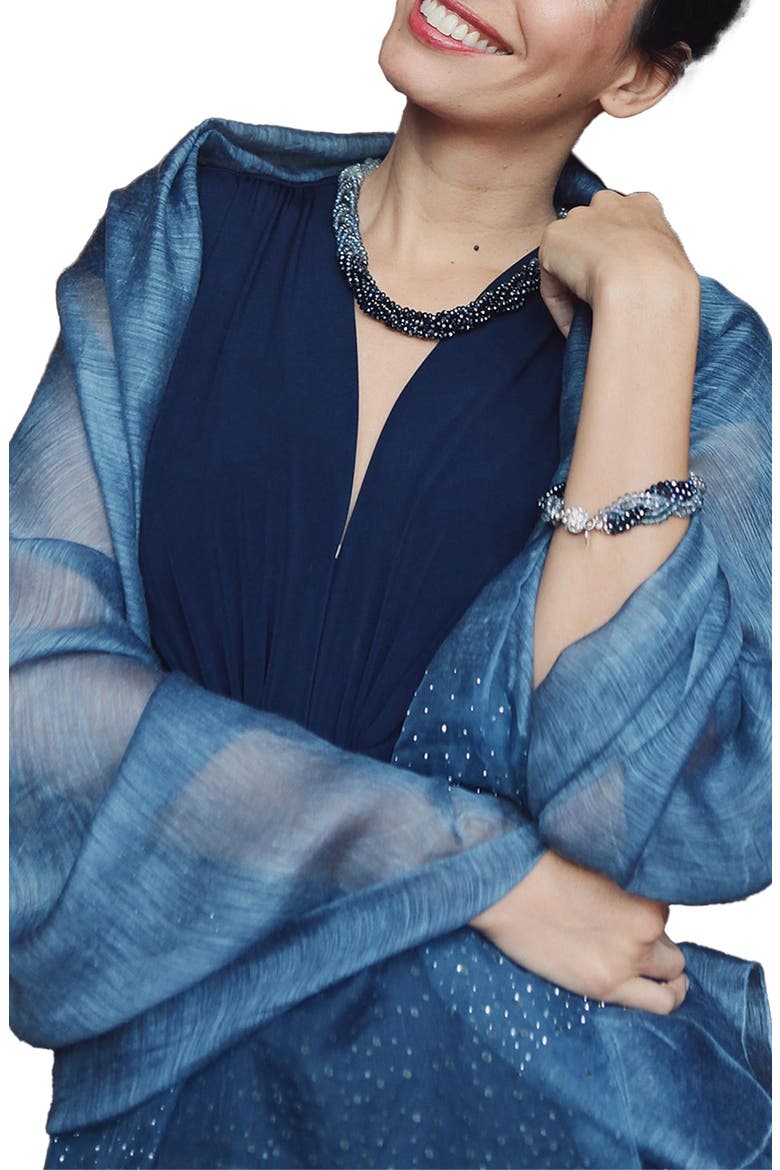 Crystal Embellished Silk & Wool Scarf, Main, color, BLUE
