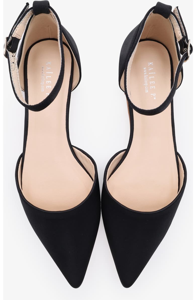 Kailee P Bella Satin Pointy Toe Flats with Ankle Strap, Alternate, color, Black