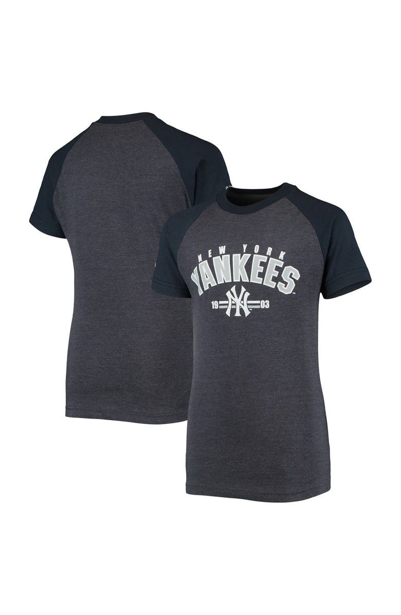 STITCHES Youth Stitches Heathered Navy New York Yankees Raglan T-Shirt, Alternate, color,