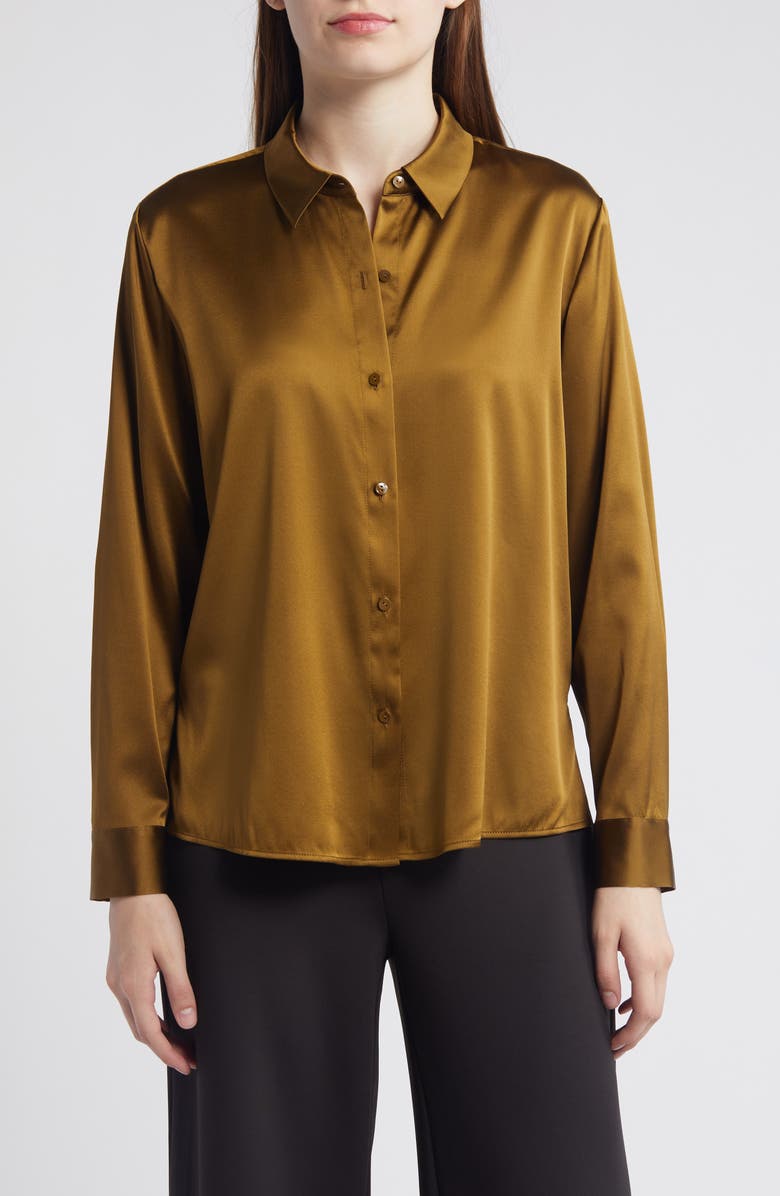 Eileen Fisher Classic Collar Stretch Silk Button-Up Shirt, Main, color, Gdfef
