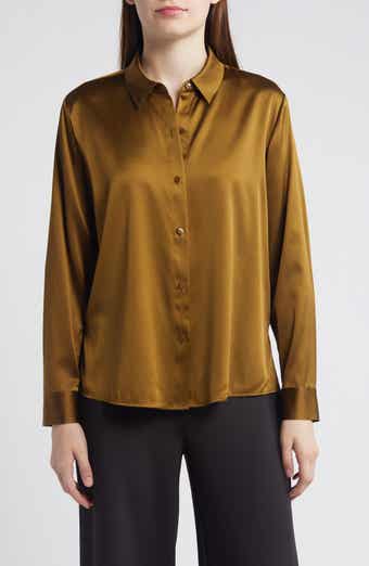 Eileen Fisher Classic Collar Stretch Silk Button-Up Shirt
