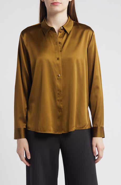 Eileen Fisher Classic Collar Stretch Silk Button-Up Shirt
