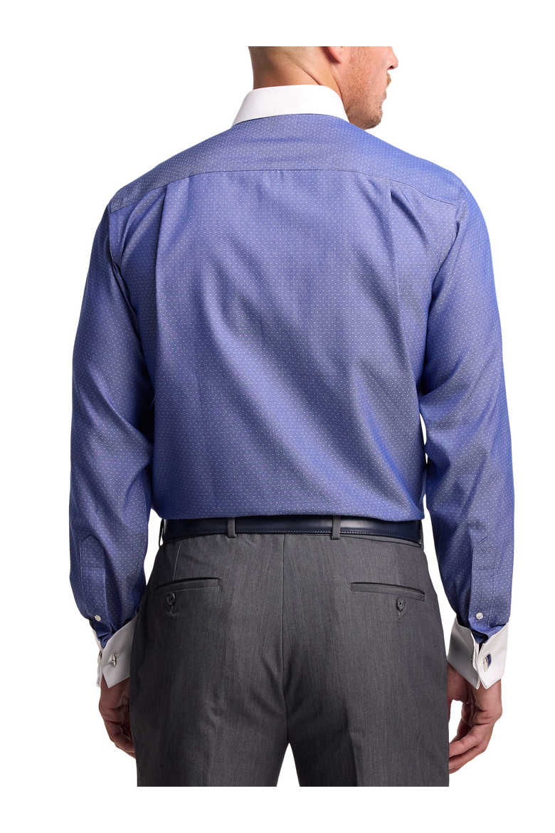 Cotton Spread Collar Dobby Slim Contrast Trim French Cuff Long Sleeve, Alternate, color, Blue