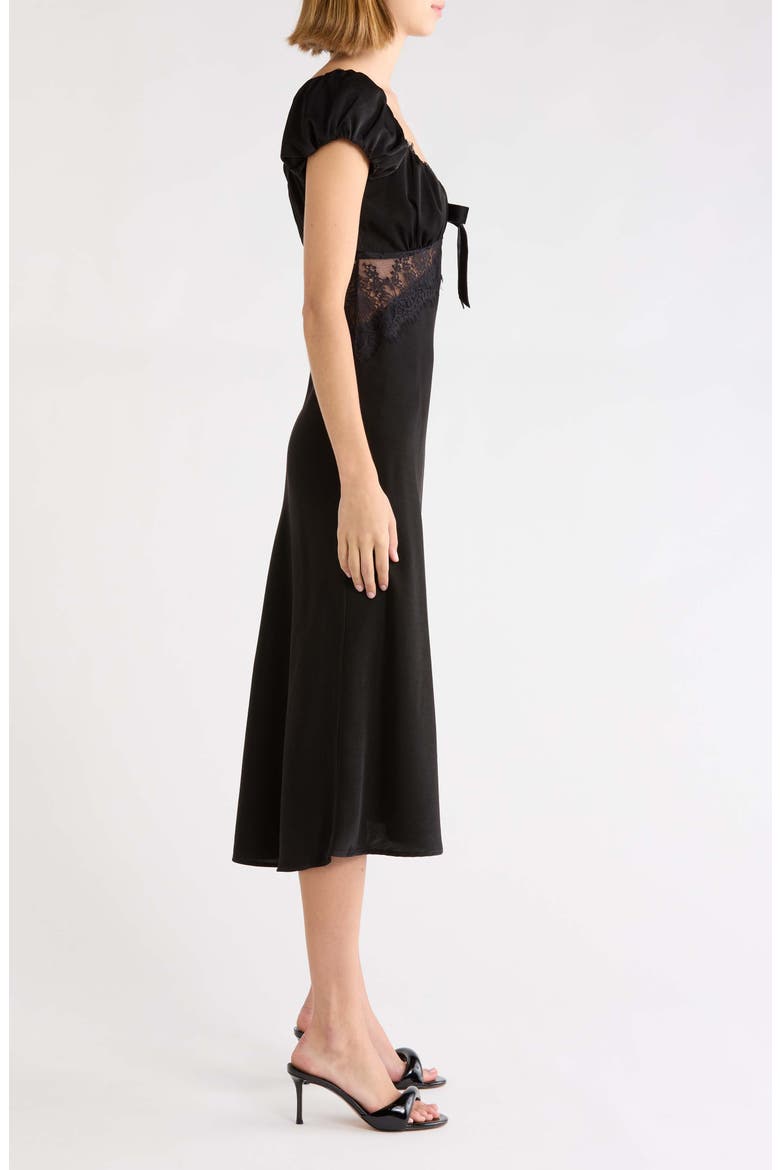 Mira Lace Trim Puff Sleeve Dress, Alternate, color, BLACK