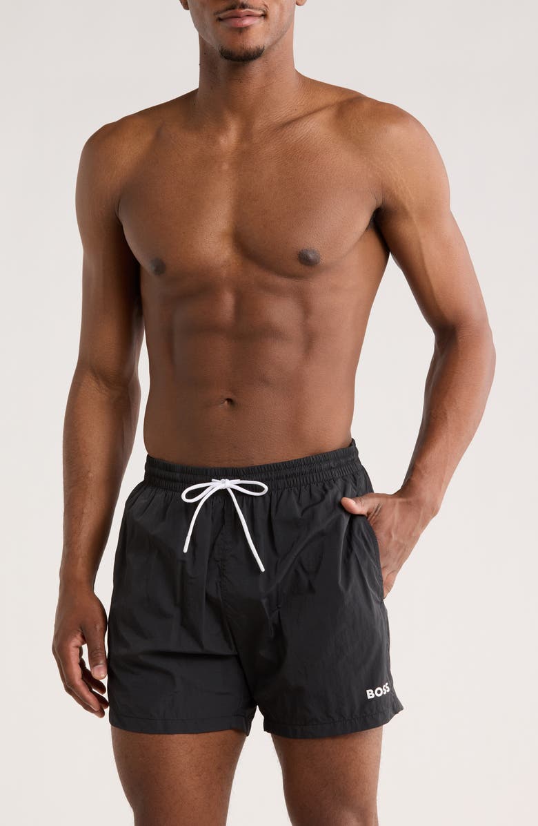 BOSS Octopus Swim Shorts, Main, color, Black