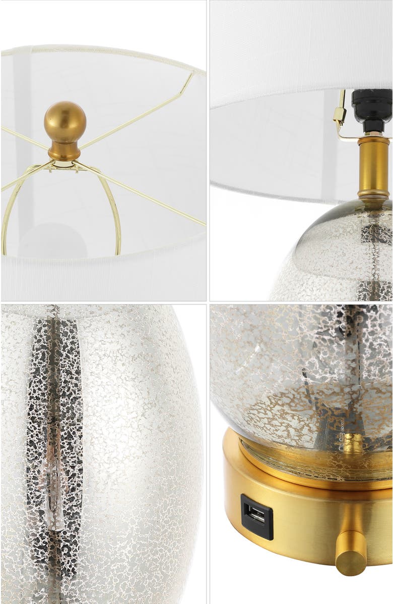 JONATHAN Y Reese 26.5" 1-Outlet Contemporary Style Iron/Glass LED Table Lamp with USB Charging Port, Alternate, color, Silver/Brass Gold