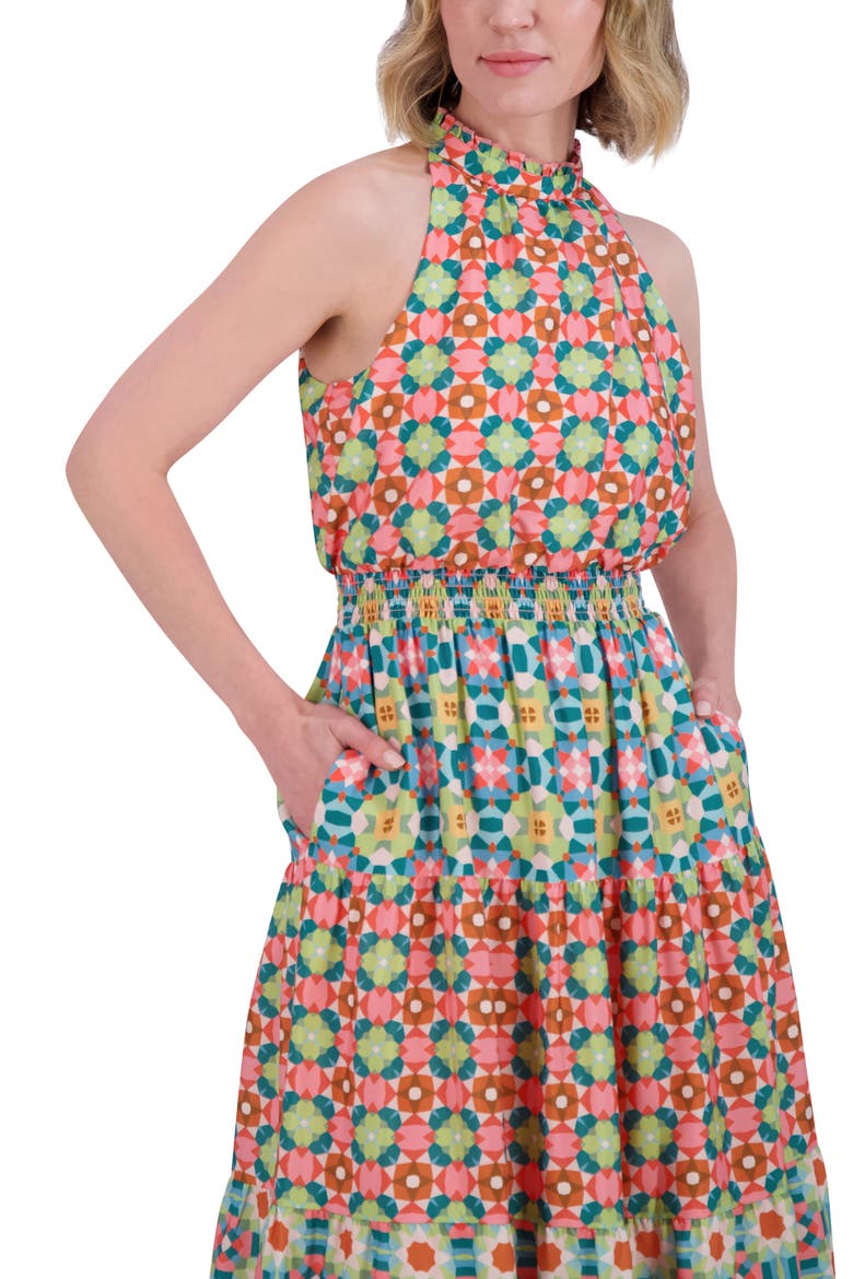 Ruffle Hem Smocked Waist Sleeveless Maxi Dress, Alternate, color, PINK MULTI