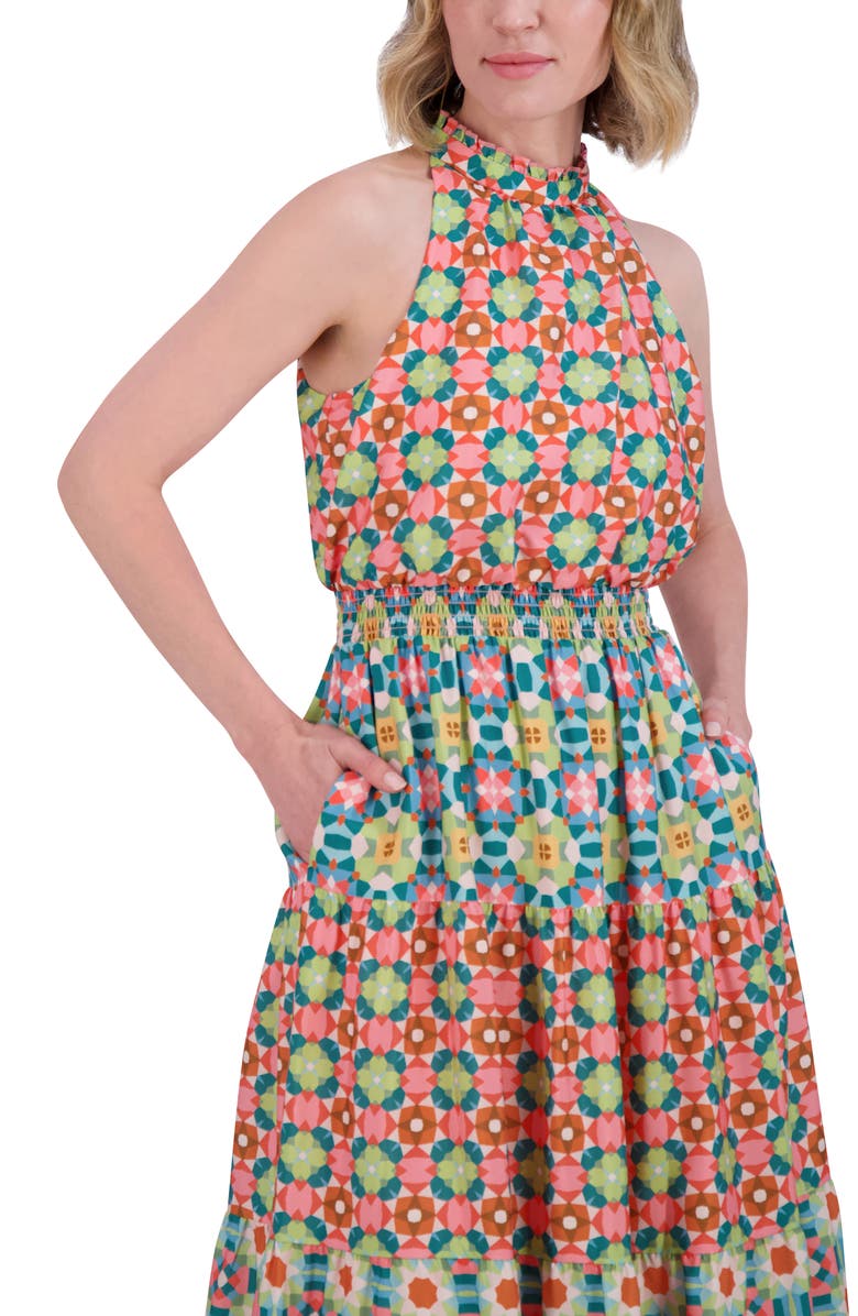 Vince Camuto Ruffle Hem Smocked Waist Sleeveless Maxi Dress, Alternate, color, Pink Multi