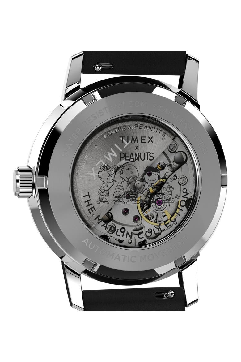 Peanuts Marlin Leather Strap Watch, Alternate, color, STAINLESS STEEL