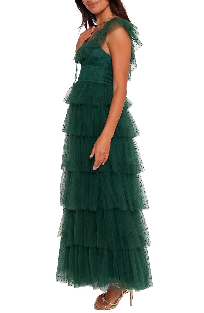 Petal & Pup Belle Swiss Dot Tulle Tiered Maxi Dress, Alternate, color, Hunter Green